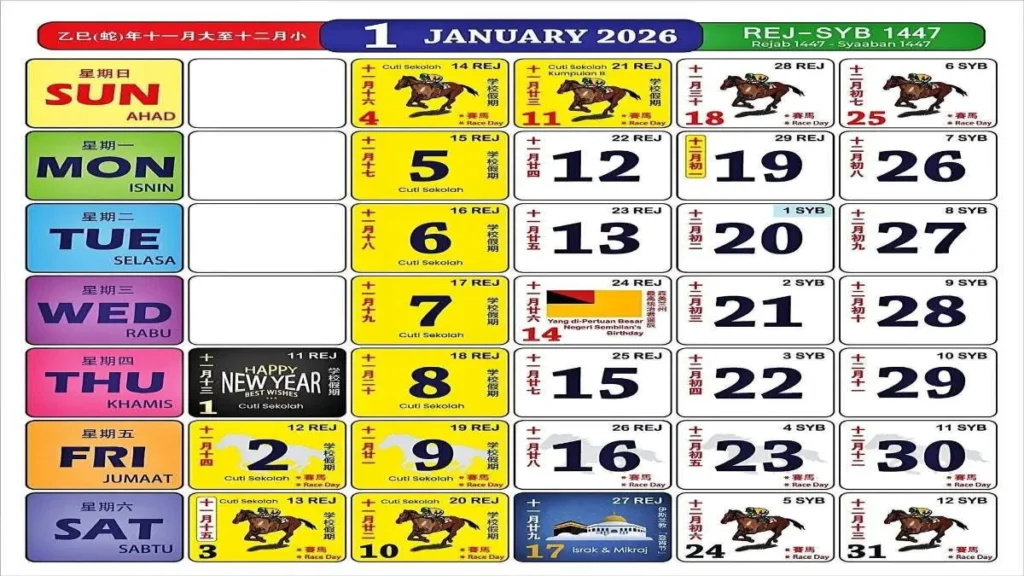 Kalendar Malaysia 2026 – bulan Januari