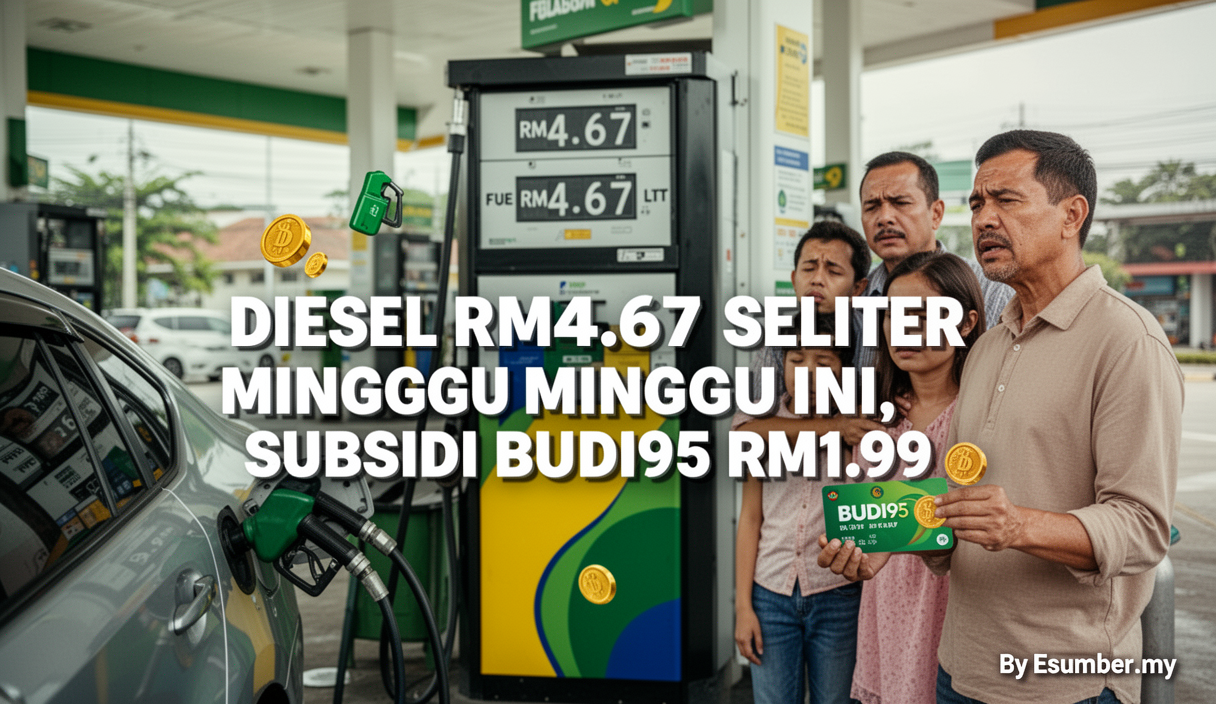 Diesel RM4.67 Seliter Minggu Ini, Subsidi BUDI95 RM1.99